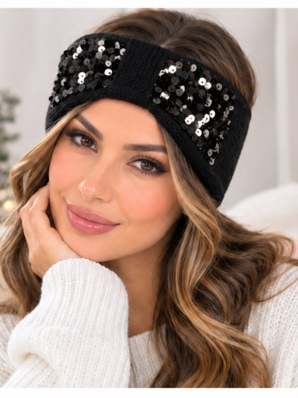 Black Sequin Knit Headband